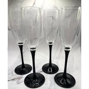 Luminarc Domino Signature Black Champagne Flutes Set of 4 Vintage Barware